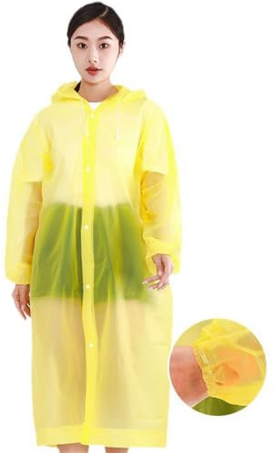 BeLongsYou Poncho Antipioggia per Adulti, 7 Pezzi Antipioggia Riutilizzabile con Cappuccio e Maniche, Impermeabile, per Emergenze, Esterni, Campeggio,Giallo,One Size