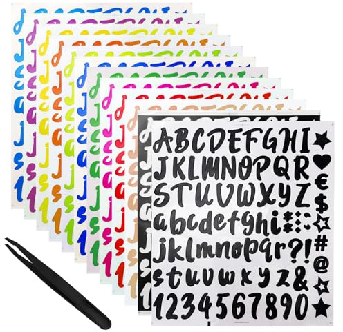 972 Stücke 12 Blätter Selbstklebende Buchstaben Nummern Aufkleber Hausnummer Vinyl Wasserdichte Sticker Klebebuchstaben für Briefkasten Schilder Tür Adressnummer DIY Scrapbooking 1Zoll (Bunte)