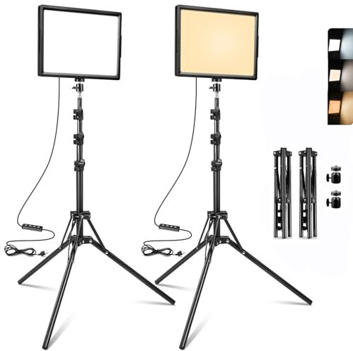 LED Photo Video Light 2-Pack, Bi-Color 2800-6500K Dimmable USB LED Continuous Light, 68 Photography Lighting Kit with Tripod Stand for Studios, YouTube TikTok Video Recording, Game Streaming