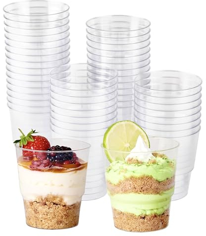 MATANA 96 Hartplastik Dessertschalen für Partys, Buffets (Rund, 220ml) - Plastikbecher, Dessertgläser, Dessertbecher für Nachtisch, Pudding, Mousse, Tiramisu - Stabil & Mehrweg
