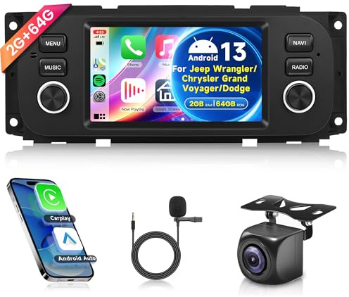 2G+64G trådlös CarPlay Android 13 bilradio för Jeep Grand Cherokee Wrangler Liberty Chrysler Grand Voyager 300M PT Cruiser RAM 1500 2500 5 tums bilradio Android Auto Navigation GPS WIFI Bluetooth FM/R