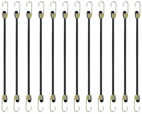 12 Pezzi Corde Elastiche con Gancio da 25 cm con Ganci Metallici, Elastici Portapacchi, Ganci Elastici per Teloni, Ideali per Fissaggio di Teloni, Biciclette e Tende, per Viaggi e Attività all'Aperto