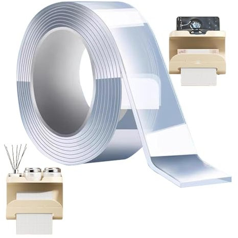 Nastro adesivo doppio resistente – Rotolo trasparente, nastro di montaggio impermeabile rimovibile e tagliabile, ideale per legno, pareti, piastrelle, ceramica, forte adesione per progetti artistici