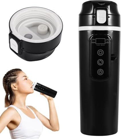 Car Kettle, 12V/24V Heated Travel Mug | 500ml, 304 Stainless Liner & LCD Display. Portable electric heating cup for car, office, or trip