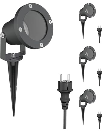 ledscom.de 4x Gartenstrahler DUK anthrazit mit Erdspieß für außen, IP65, 1x GU10 max.15W