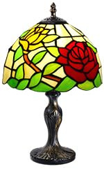 MIAOKE Stained Glass Lamp Style Tischlampe, Vintage, 37x20.8cm, Rosenstrauß | Handcraft Glasmalerei Lampenschirm Tischlampen für Schlafzimmer Nachttischlampe Wohnzimmer Arbeitszimmer Zuhause