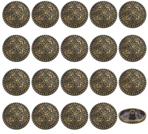 FINGERINSPIRE 20 st metallknappar med kors och kärlek, 23 mm i diameter, 1-hål, legeringsknappar med skaft, platta runda knappar, metall, graverade vintage knappar för sömnad