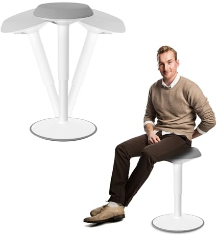 NAIZY Bürohocker Ergonomischer Rund Stehhocker 54-79 cm Höhenverstellbar Arbeitshocker 360° neigbar Wackelhocker Hochdichter Schwamm Arbeitshocker für Zuhause & im Büro, Hellgrau