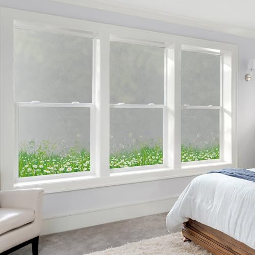 Fensterfolie Blickdicht 43X200CM Grüne Chrysantheme Sichtschutzfolie Fenster von Aussen Anti-Uv,Fenster Folie Blickschutz für Badezimmer, Duschkabine Sowie Türen, Umkleide
