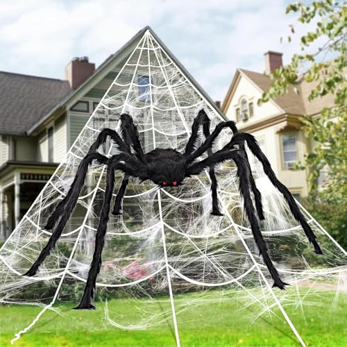 JOYIN Halloween-spindelnät, 150 cm, gigantisk spindelväv, triangulär väv, 40 x 35 cm, stretchigt spindelnät, 100 g, utomhusdekoration för uteplats, trädgård, spökhus, inomhus, hem