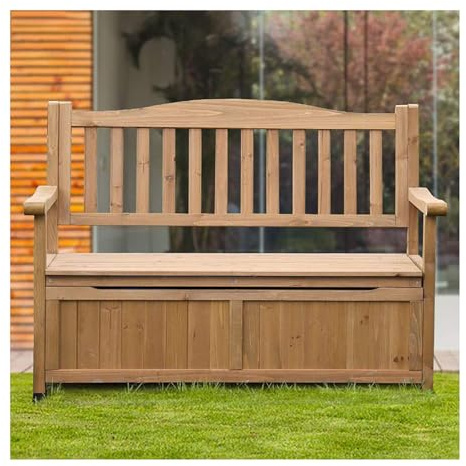 BSKJMMP Garten-Aufbewahrungsbank, übergroße Sitzgelegenheit, Terrassenmöbel, Pool, Holz, für den Außenbereich, Garten-Werkzeug-Organizer, Box, Veranda, wasserdicht, mit Rückenlehne und Armlehne