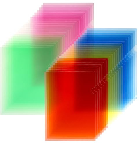 QWORK® 42 Pièces dossiers en plastique A4 multicolores, chemise plastique ouverture latérale en forme de L, pour travail, rapports, projets, présentations