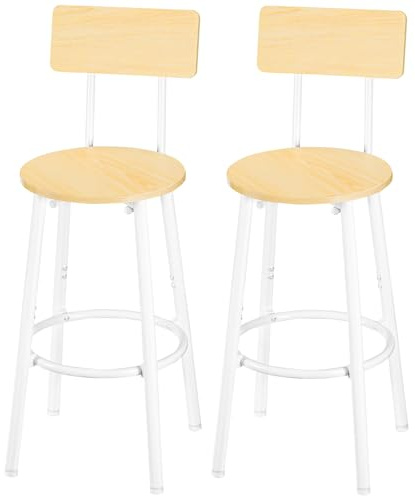 HOOBRO Taburetes Altos de Cocina, Juego de Dos Taburetes de Bar Industrial con Respaldo, Taburete con Reposapiés, Silla Alta para Cocina, Patas Ajustables, Fácil Montaje, Blanco y Natural EWN32BY01G1