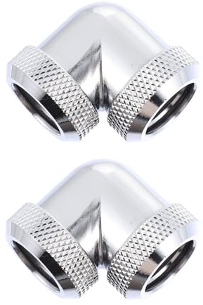 LRXIYODE Adaptador Extensor de Latón 2 Piezas Plata 90 Grados Giratorio, Ligero y Resistente a Fugas de 14mm para Refrigeración Líquida de Ordenador para Tubos Rígidos