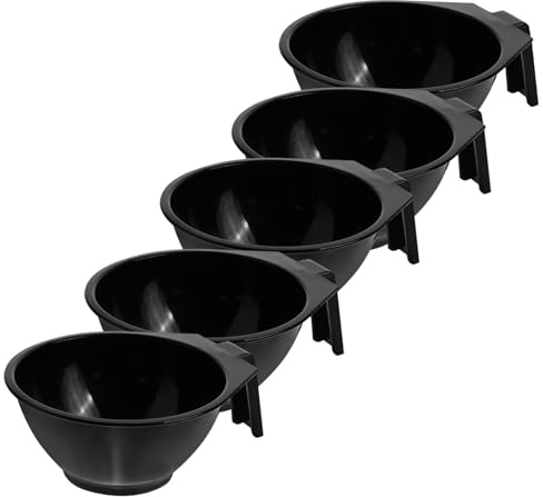 ERINGOGO Juego de 5 Tazones para Tinte de Cabello de Plástico Negro, Resistentes y Ligeros, Ideales para Uso Personal y Mezcla de Color en Peluquería