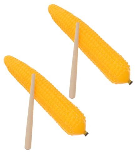 Hohopeti Giocattoli Musicali per Bambini 2 Set Maraca a Forma di Mais Bastoncino in Legno Strumento a Percussione Design Cartone Animato Materiale Abs Regalo Educativo