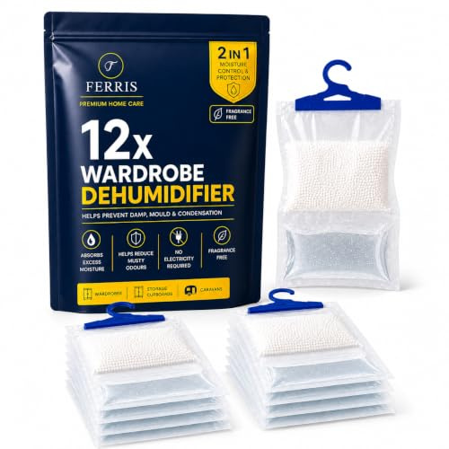 FERRIS Wardrobe Dehumidifiers (10 Pack) Moisture Absorber Dehumidifier Bags for Damp, Mould & Condensation – Long-Lasting Freshness for Clothes, Cupboards, Caravans & Storage Spaces - 210g Each