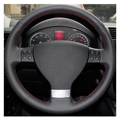 Für Golf 5 Für Mk5 Für Passat B6 Für Jetta 5 Für Mk5 Für Tiguan Hand Genäht Auto Lenkrad Abdeckung Anti-rutsch Atmungsaktives Lenkradbezug(Rote Linie)