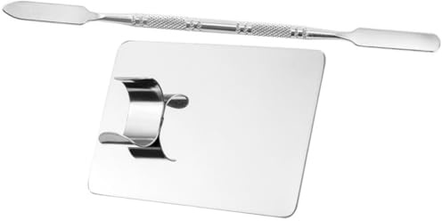 BIUDECO Palette de Mélange en Acier Inoxydable Argentée avec Spatule, Facile à Tenir, pour Fond de Teint et Maquillage, Plateau Mélangeur Cosmétique avec Anneau Arrière