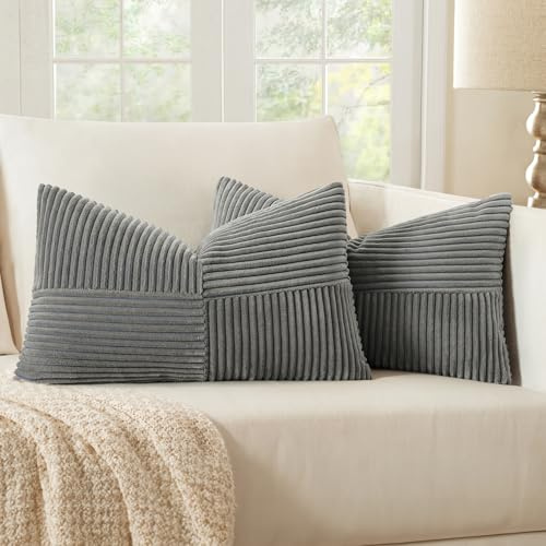 MIULEE 2er Set Kissenbezug 40x80cm Dunkelgrau Kordvelours Kissenhülle | Kissenbezüge Sofakissen Dekokissen Boho Couchkissen Kord Dekorative Zierkissenbezug für Sofa
