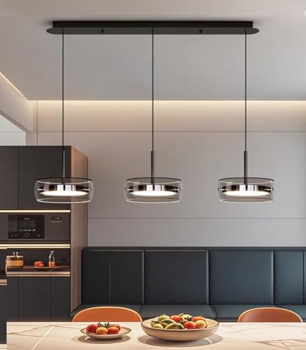 Moilsren Moderne LED Pendelleuchte Kristall Glas Hängeleuchte Wohnzimmer Dimmbar Esstischlampe Hängelampe Esstisch mit Fernbedienung Pendellampe für Kücheninsel Esszimmer Wohnzimmer (3 Köpfe-A)