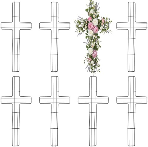 8 Pcs Cross Metal Wreath Frame 16 Inch Garden Cross Shaped Metal Wire Wreath Form for Easter DIY Craft Project Front Door Indoor Outdoor Holiday Hanging Decorations