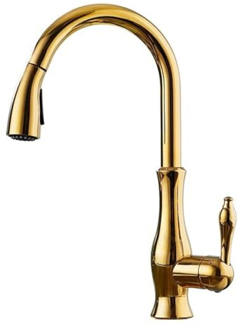 EGTink Rubinetto da cucina estraibile miscelatore rubinetto lavello cucina con doccetta rubinetteria da cucina retrò in ottone miscelatore per lavabo rotante a 360° caldo e freddo, dorato