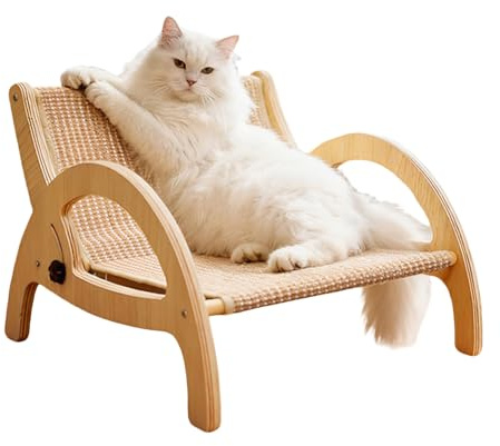 Rascador Sofá para Gatos - Marco de Madera con Respaldo Ajustable - Sofá Rascador Y Cama para Mascotas | para Afilar Uñas en el Interior y Protección del Hogar Puertas Alfombras y