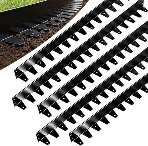 Teodute 5 Stück 1m Verzinkte Stahl Rasenkante, 5cm Hoch Robuste Beeteinfassung, Metall Beetumrandung für Garten Rasen Wege und Treppen (Schwarz)