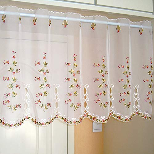 Yujiao Mao 2er Pack Halbtransparent Besticke Bunt Blumen Scheibengardine Küchen Vorhang Tür Gardine J15 HxB 30cmx150cm+90cmx150cm