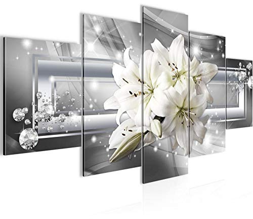 Runa Art - Bilder Blumen Lilien 200 x 100 cm 5 Teilig XXL Wanddekoration Design Grau Silber 021751c