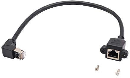 zdyCGTime RJ45 CAT6 LAN-nätverksförlängningskabel, 90 graders vinkel, RJ45 A hane till A hona, skruvpanelmontering förlängningskabel (uppåt), svart uppåtriktad