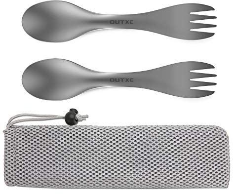 OUTXE Titan Ultraleichtes Campinggerät, umweltfreundliches Spork für Rucksacktouren, Wandern, im Freien, 2er-Pack
