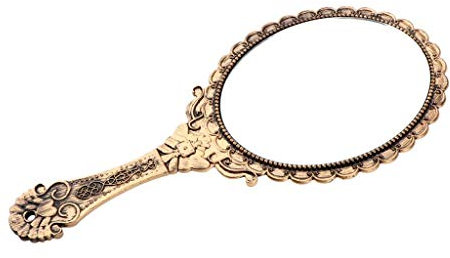 Ogquaton Vintage Compact Decorative Hand Mirror, Hand Held Travel Mirror - Antique Gold, 250x115mm Very Practical and Popular