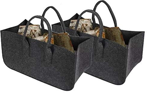 NANANA Brennholz-Tragetasche, Kaminholzkorb Filz Groß Filztasche Filzkorb Kaminholz Korb, Einkaufskorb, Filz-holztasche, Stoffbeutel, Wäschekorbkörbe mit Griffen, Sicherheitsgurt, 50x25x25cm,Darkgray