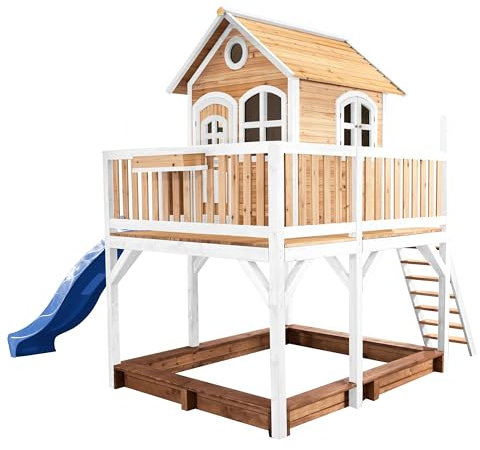 AXI Liam Maison Enfant avec Bac à Sable & Toboggan Bleu | Aire de Jeux pour l'extérieur en Marron & Blanc | Maisonnette/Cabane de Jeu en Bois FSC
