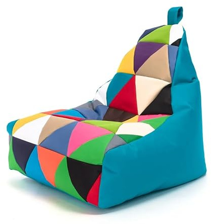 Ecopuf - Sessel Wohnzimmer - Keiko Patchwork S/M Polyester Sack Sitz - Entspannungssessel zum Sitzen - Sack Pouf reißfest schmutzabweisend - Pouff mit Handgriff - Wohnungseinrichtung - Hellblau Nc7