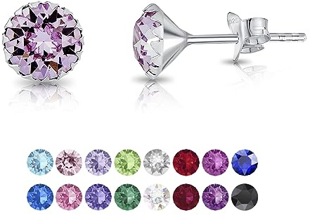 Orecchini Donna Viola - Piccoli Argento 925 con Brillantini di Cristallo 6 mm - Lobo Colorati Brillanti
