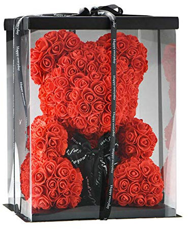 SUPERMOLON Oso de Rosas 40cm con Caja de Regalo - Rose Bear 40cm Oso Rosas Artificiales Foam - Regalo San Valentín, Enamorados, Aniversario, Amor, Cumpleaños, Regalo romántico (Rojo)