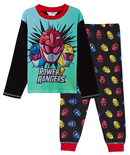 Power Rangers Boys Pyjamas Full Length Pjs Kids Log Sleeve T-Shirt + Loungepants NightwearSet Green/Black 4-5 Years