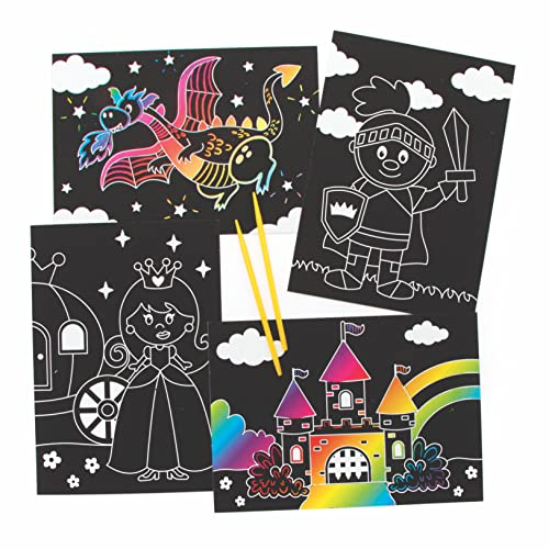 Baker Ross FE514 Illustrations de conte de fées à gratter - Paquet de 8, gravure d'art pour enfants, activités créatives pour enfants, ensemble d'art pour les esprits créatifs
