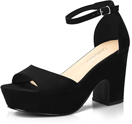 CAMSSOO Women's Platform Heels Chunky Heel Open Toe Ankle Strap Sandals