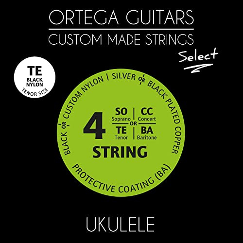 Ortega Guitars Saitensatz für Tenor-Ukulele - Nylon Schwarz (UKSBK-TE) | Custom Made Strings, Select Series – Pflanzliches Nylon