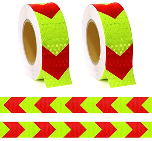 Jantabo 2 Pcs Bande Réfléchissante Auto-adhésives Jaune avec Fleche, Ruban Avertisseur, pour Routier Panneaux De Signalisation, Garnitures De Porte, Véhicules, Casques, Portails(15mx5cm)