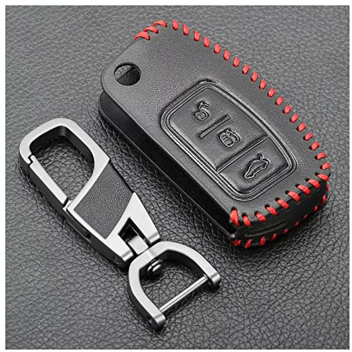 Leder Autoschlüssel Hülle Fernbedienung Schlüsselanhänger 3 Tasten passend für Ford Ranger C-Max S-Max Focus Galaxy Mondeo Transit Tourneo Custom Fiesta Ecosport Kuga