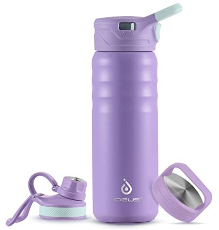 IDEUS Vakuumisolierte Wasserflasche, 24oz (710 ml) Edelstahl Doppelwand Flasche Metall Sport Kantine mit auslaufsicherem Schraubverschluss (Violett)