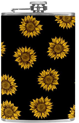 Flasque avec entonnoir Flacons personnalisés,Tournesol,Petit flacon portatif en acier inoxydable pour l'alcool