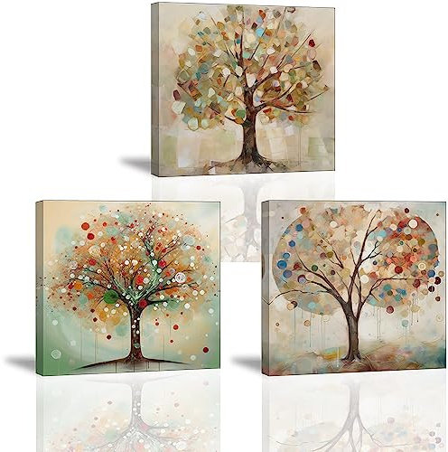 Piy Painting 3er Kunstdrücke auf Leinwand Abstrakter Baum Wandbilder Pflanze Ölgemälde Wandkunst Bild abstrakt Leinwanddrucke Moderne Gerahmt Gemälde für Schlafzimmer Yoga-Raum Wanddeko 30X30 CM