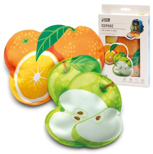 Monkey Business Icepadz: Set di 2 Sacche Ghiaccio Gel Riutilizzabile, Morbide per Biberon e Latte Materno, Sottile per Borsa Frigo e Portapranzo (Icepadz - Frutta)
