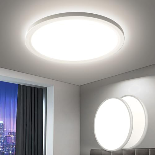 EASY EAGLE Deckenlampe LED Deckenleuchte Flach,18W 4000K 1800LM IP44 Modern Badezimmer Lampe Badlampe Decke Küchenlampe für Bad Flur Schlafzimmer Balkon Wohnzimmer Küche Keller Lampe Ø218 (Pack of 2)